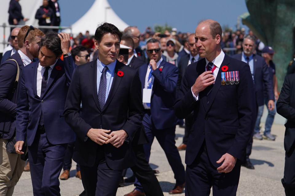 Prime minister of France Gabriel Attal, Canadian prime minister Justin Trudeau, and the Prince of Wales in Normandy today