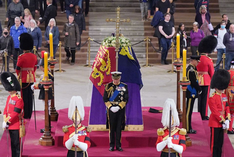 King Charles attended the solemn vigil as Queen Elizabeth II lay in state at Westminster Hall, according to her wishes