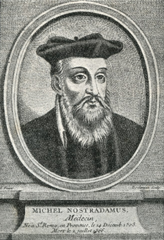 a black and white portrait of michel nostradamus