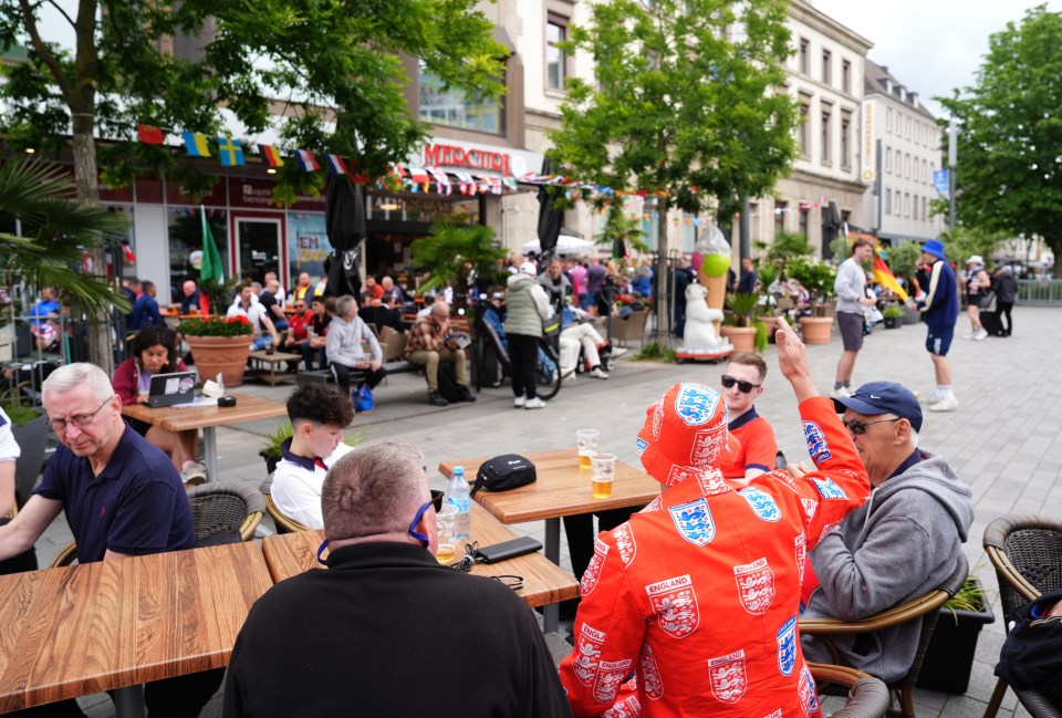 Tens of thousands of thirsty fans piled into Gelsenkirchen ahead of the Euros clash between Serbia and England on Sunday