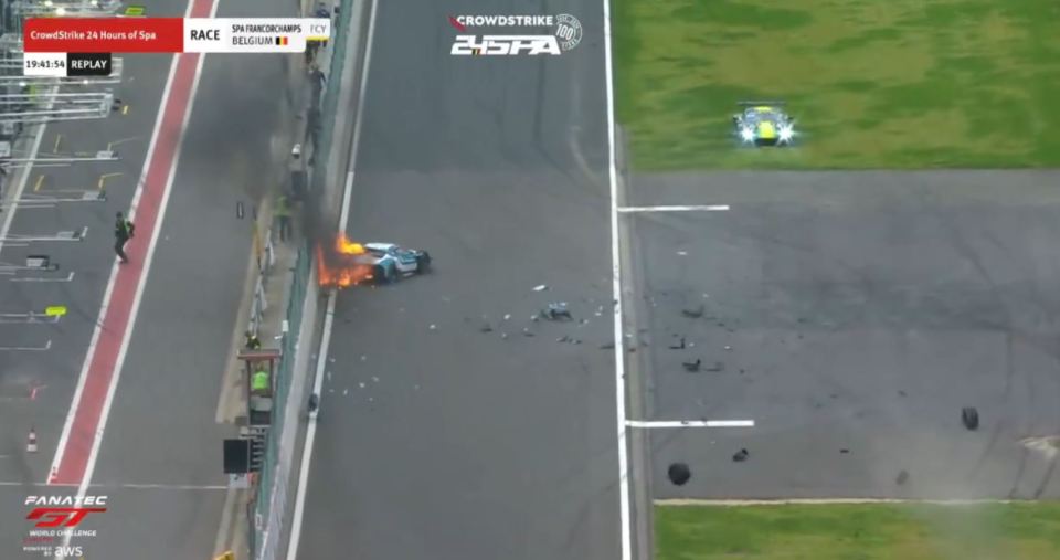 The shunt sent Hook's car towards the wall and set the rear on fire