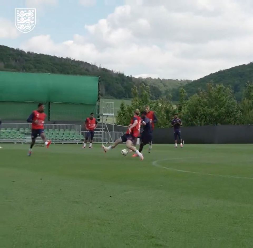 Kobbie Mainoo scored a silky solo goal in England training ahead of the clash with Slovakia