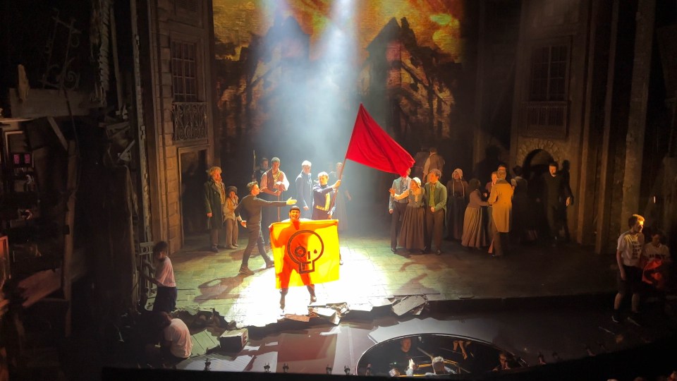 Just Stop Oil of activists disrupting a performance of Les Miserables at the Sondheim Theatre in London's West End