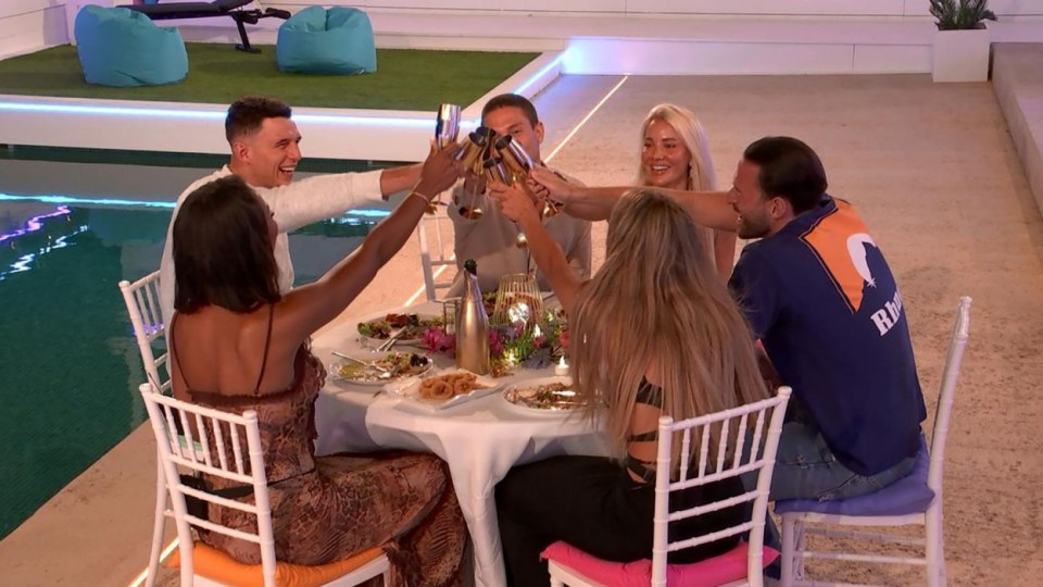 Editorial Use Only. No Merchandising. No Commercial Use. Mandatory Credit: Photo by ITV/REX/Shutterstock (14542181s) Uma Jammeh, Will Anderson, Joey Essex, Grace Jackson, Ronnie Vint, Tiffany Leighton Leighton. 'Love Island' TV Show, Series 11, Episode 14, Mallorca, Spain - 16 Jun 2024