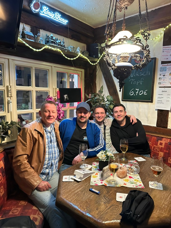 The Friesenstube pub by the Heinrich Konig Platz has great beer and traditional German decor where Simon (second from left) is a regular