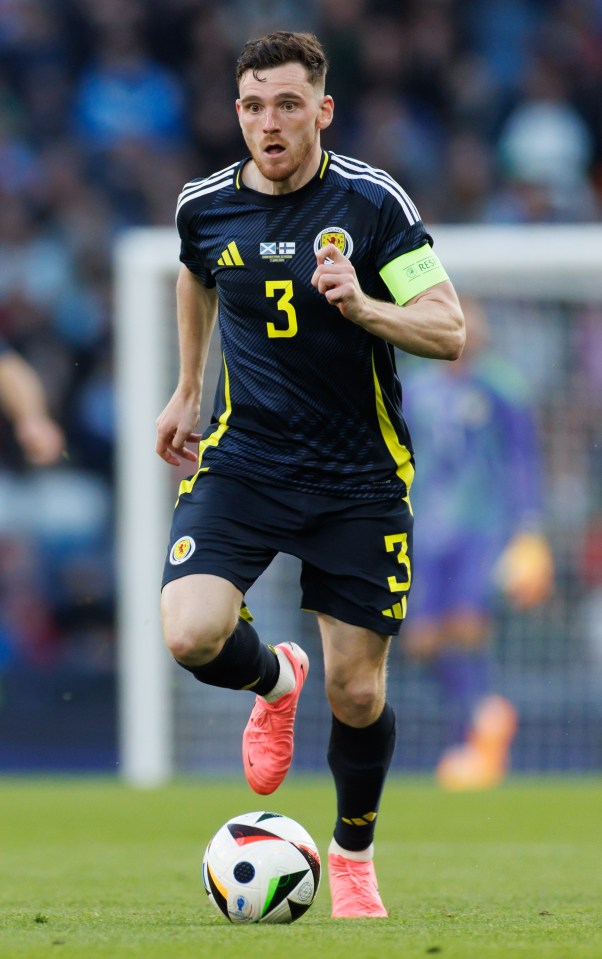 Andy Robertson plays for Scotland against Hungary in the UEFA Euro 2004 match