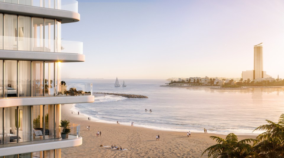 an artist 's impression of a beach with boats in the distance