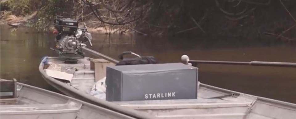 Here Starlink is transported on a boat down a river