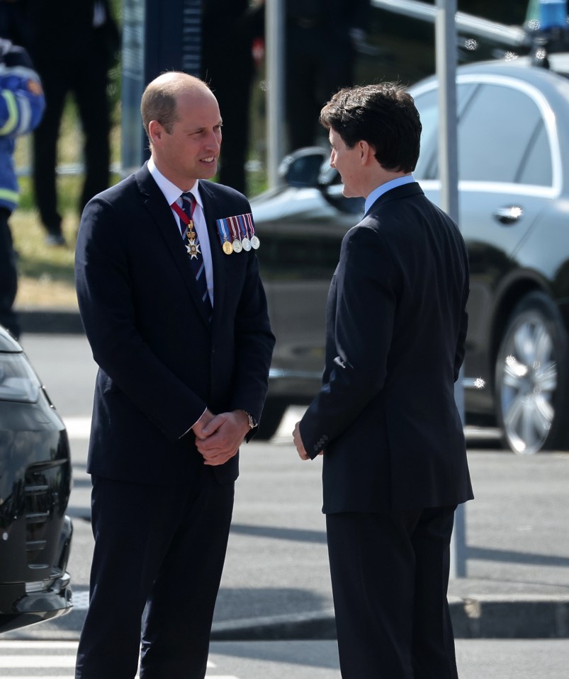 Prince William was greeted by Mr Trudeau as he arrived for the D-Day anniversary