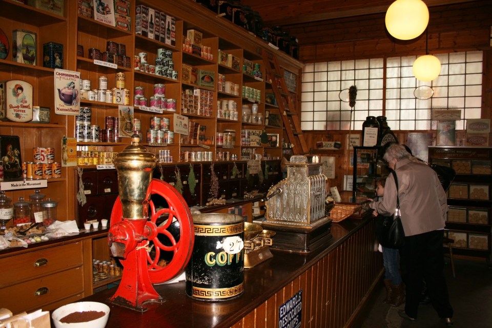 Browse the Co-op Store with groceries, drapery and hardware within the 1900s Town