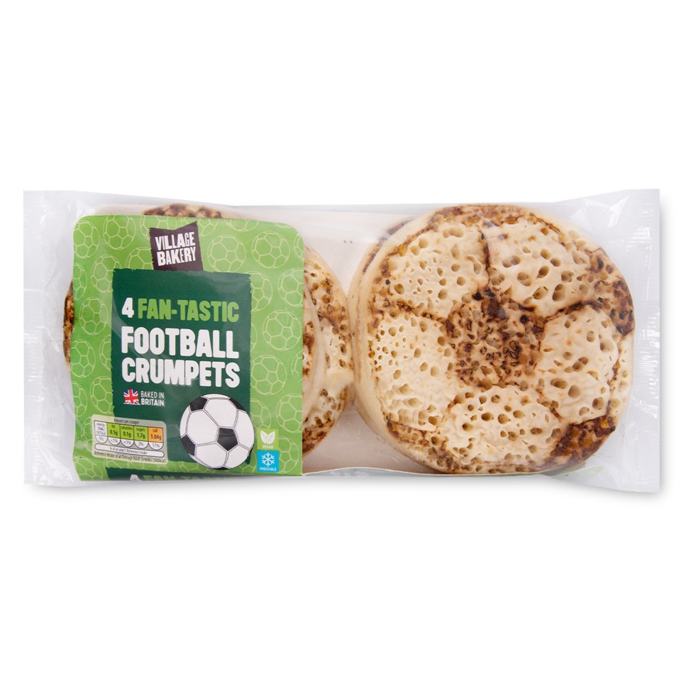 Aldi Village Bakery football crumpets, £1.19 for four