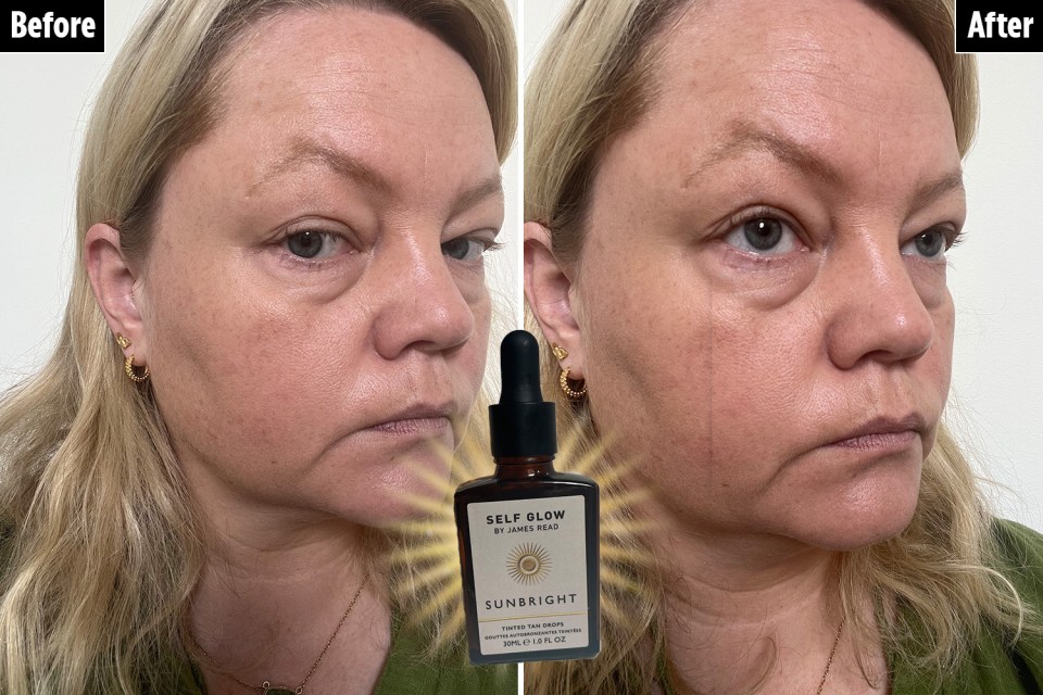 Self Glow by James Read tan drops (before and after).