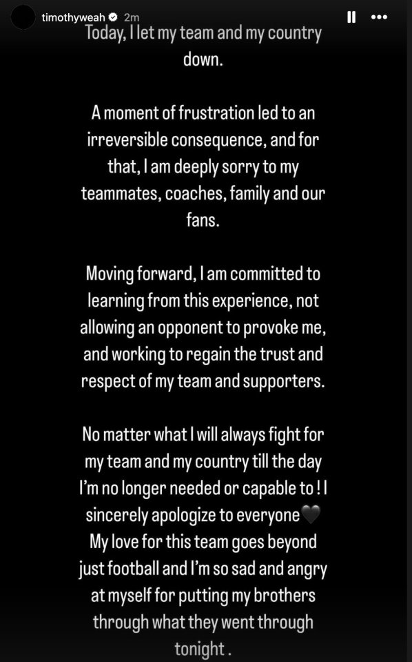 The star issued this apology after the defeat