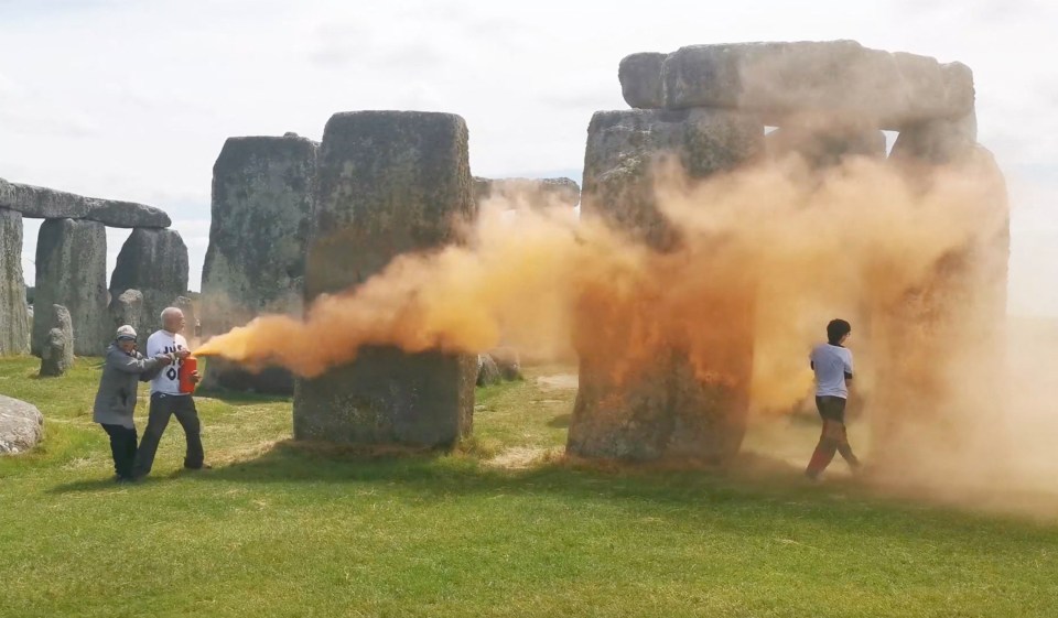 Just Stop Oil targeting Stonehenge with orange powder paint ten days ago