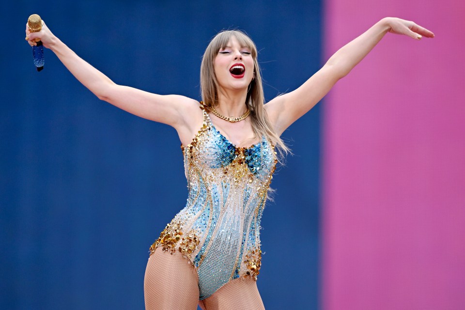 Swift performs on stage during The Eras Tour at Wembley Stadium on Friday