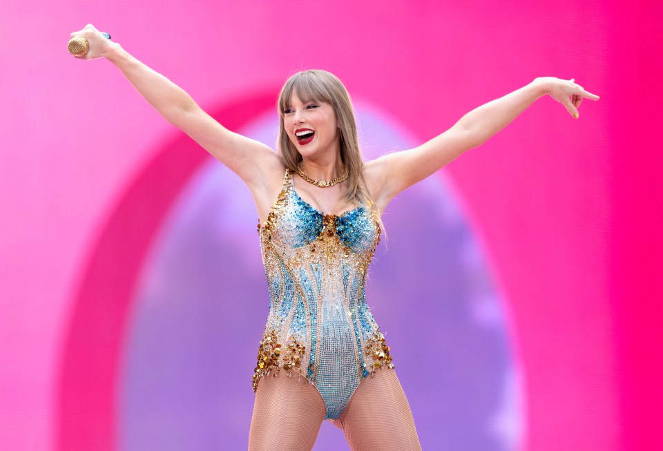 Taylor Swift performs on stage during The Eras Tour at Wembley Stadium on June 21