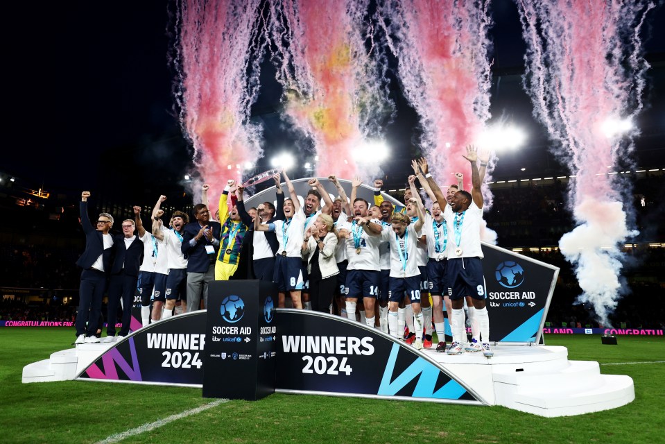 England lift the Soccer Aid trophy at long last, what a moment