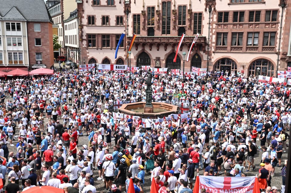 Romerberg Square was turned into a sea of red and white by England fans