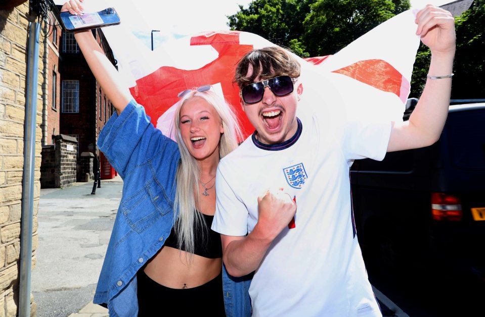 England fans in Leeds head to the pub before the Denmark game tonight