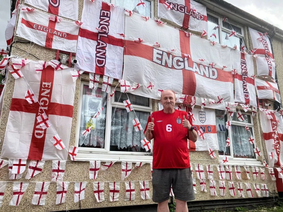 Paul has large flags on the home and smaller bunting flags