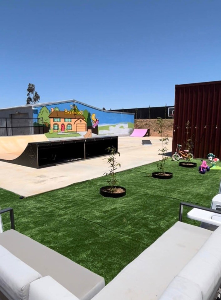 The couple have also been a skate park in their yard and have lined it with AstroTurf