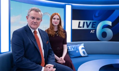 Hugh Bonneville, pictured with Karen Gillan, plays a disgraced ageing news anchor in new ITV drama Douglas Is Cancelled