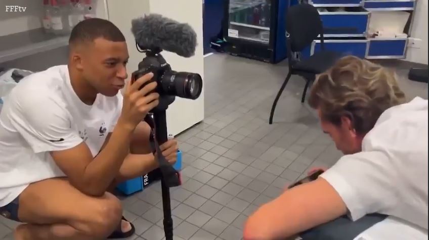 Mbappe was getting an extreme close-up of his pal