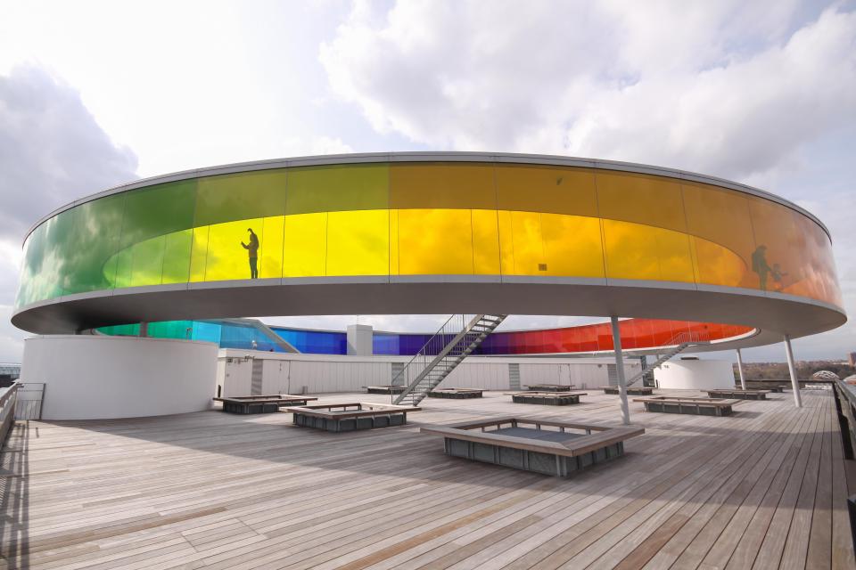 ARoS Art Museum, and its rainbow walkway, dominate the city's skyline