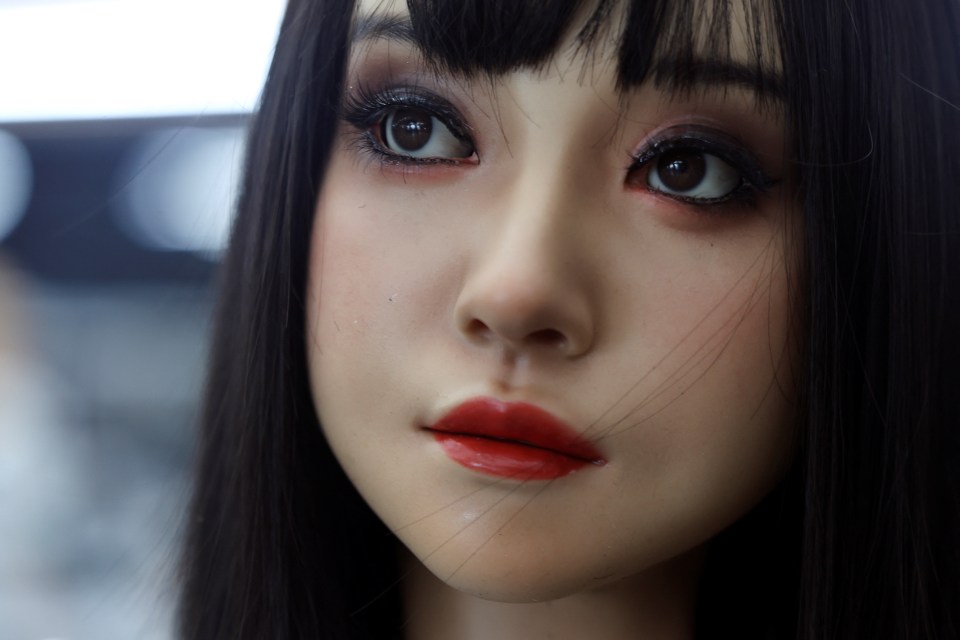 The female robots also have make-up and wigs on