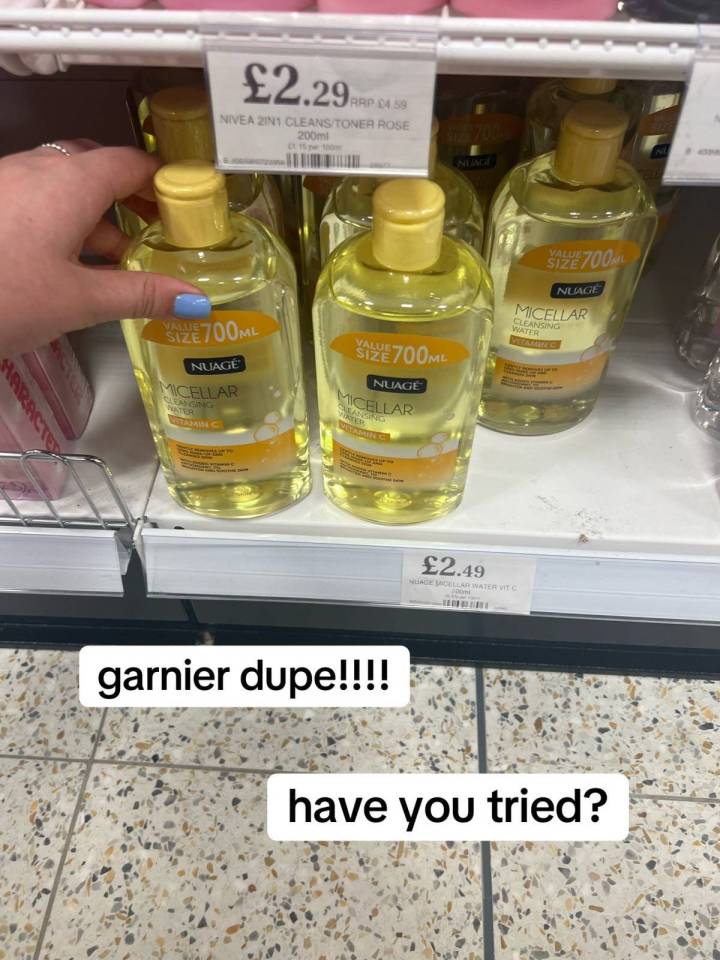 She also loves Home Bargains' micellar water, claiming it is just like Garnier's version