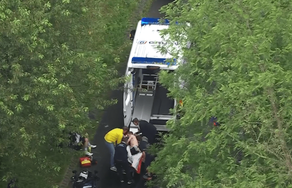 Dutch rider Steven Kruijswijk was put into the back of an ambulance on a stretcher