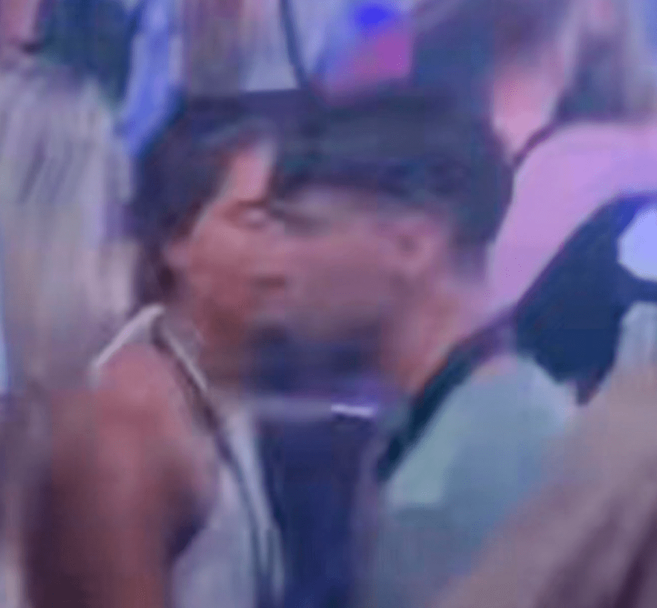 a man and a woman are kissing in a crowd of people at a party .