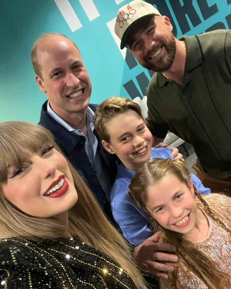 William, George and Charlotte, with Swift and Travis Kelce