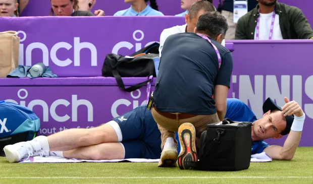 Murray retired injured at Queen's on June 19, 2024