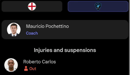 The legendary Roberto Carlos had to pull out of the game due to injury