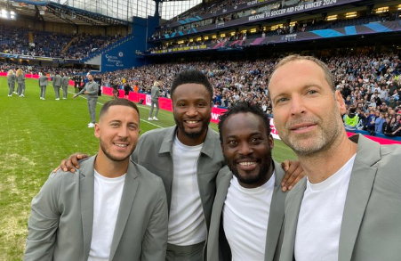 Right to left: Eden Hazard, John Obi Mikel, Michael Essien and Petr Cech