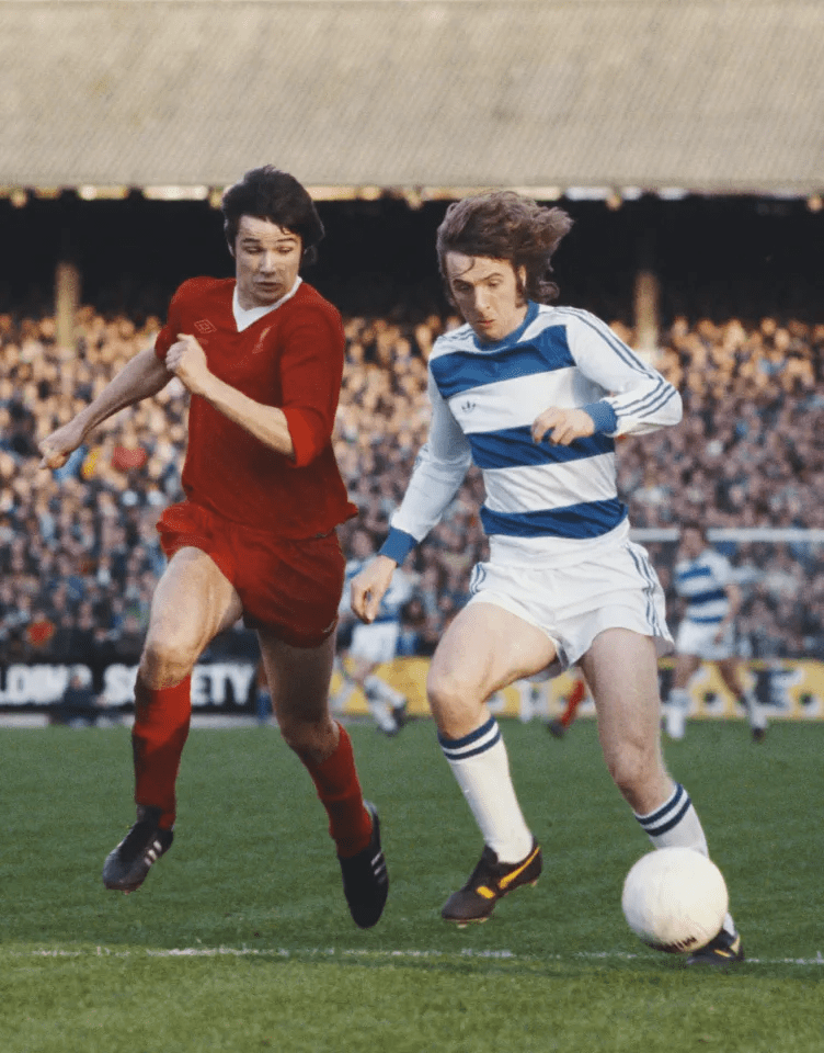 Alan Hansen during a League Division One match against Queens Park Rangers at Loftus Road in 1977