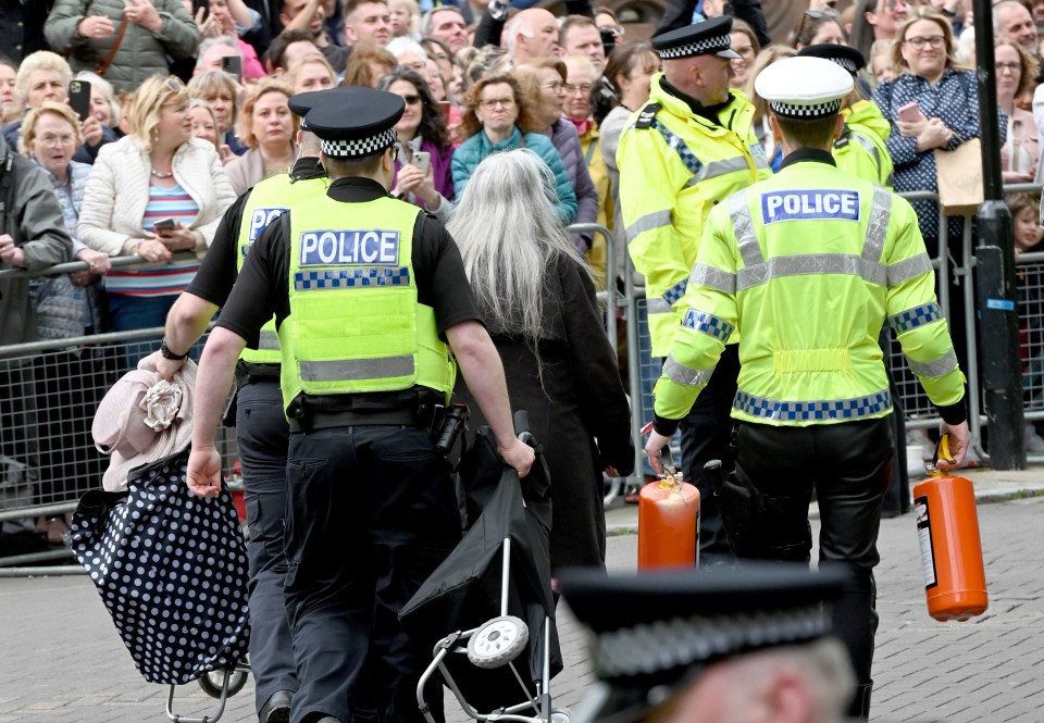 A woman was removed from the crowd by police