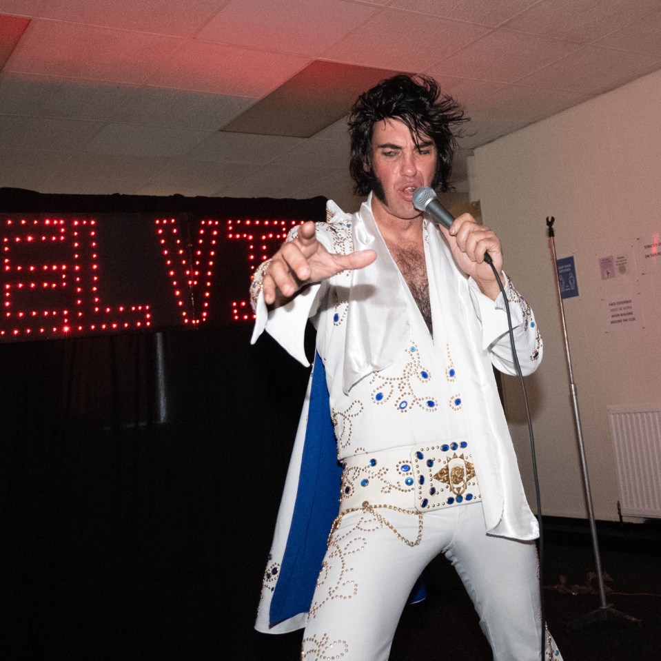 The singer in action as Elvis Presley