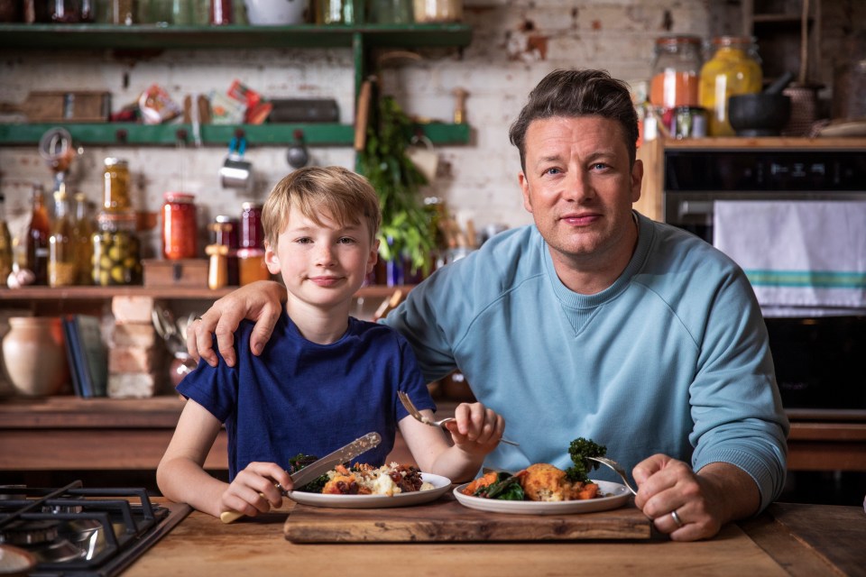 Buddy Oliver, above with dad Jamie, has 133,000 subscribers to his YouTube show Cooking Buddies