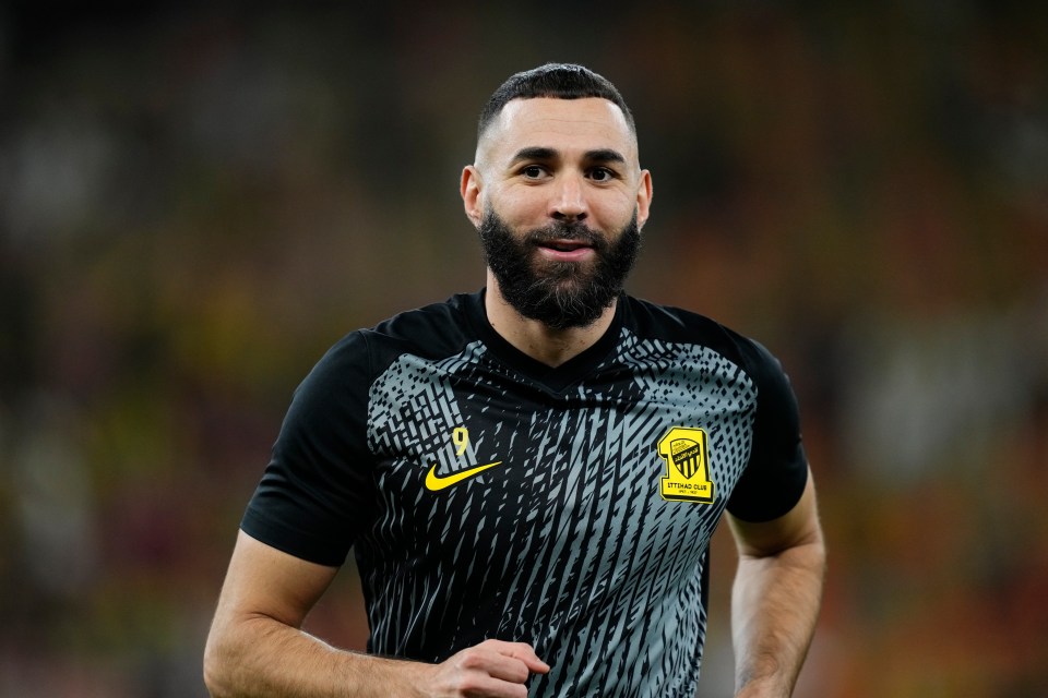 Benzema warming up for Al Ittihad before the Fifa Club World Cup match against Al Ahly FC on December 15, 2023 in Jeddah, Saudi Arabia