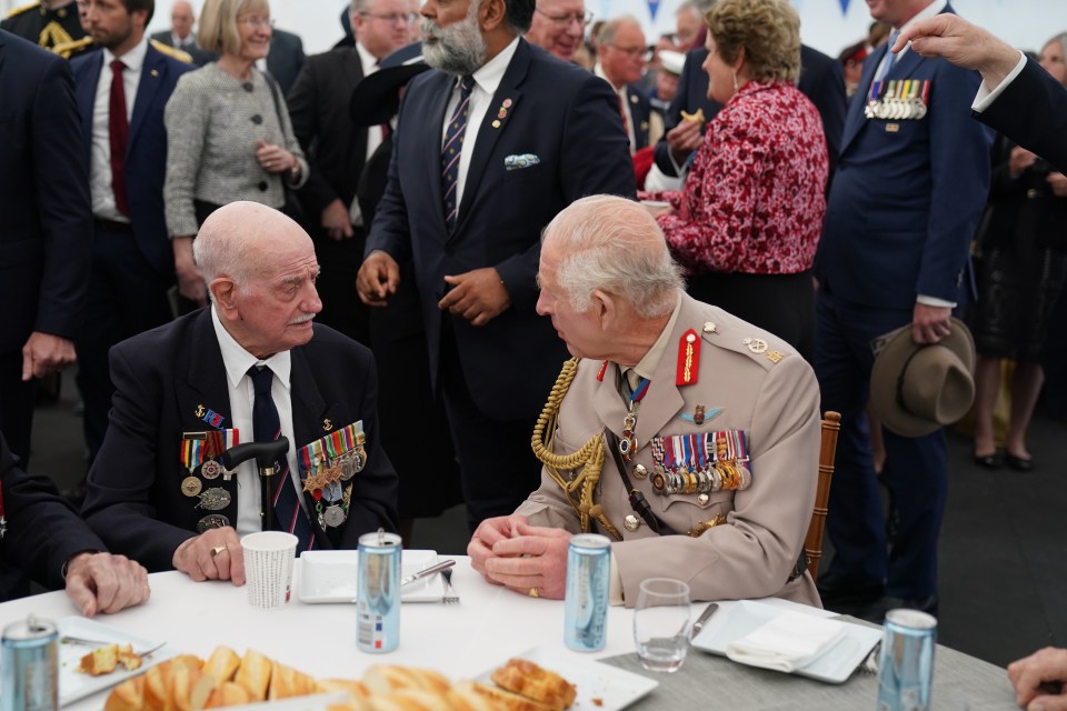 King Charles met with with D-Day veteran Arnie Salter, 98, from Warwickshire