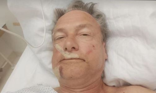 Anti-Muslim activist Michael Stürzenberger shared this picture from his hospital bed after the stabbing