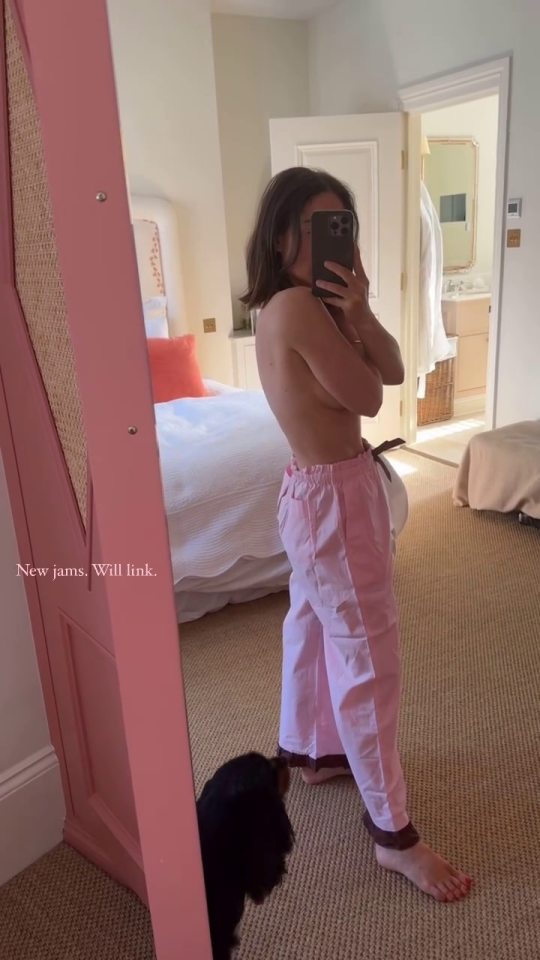 Louise Thompson posed topless in her new pj bottoms