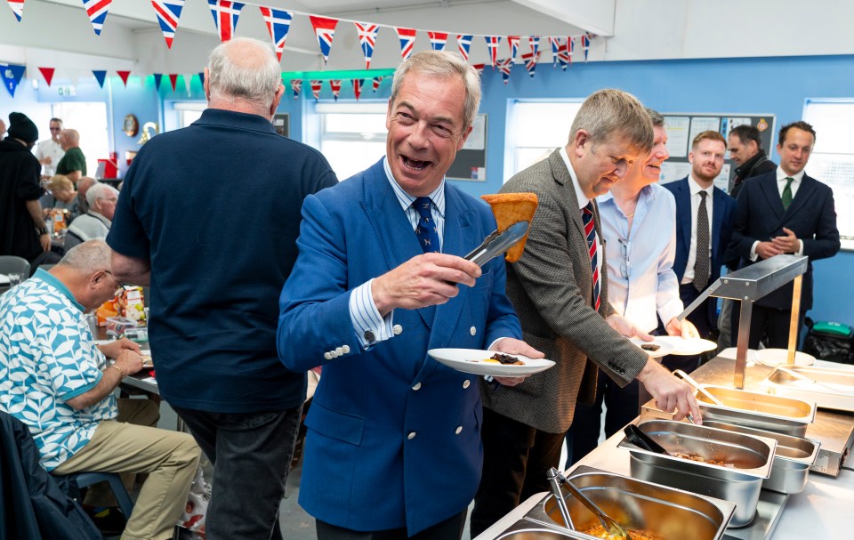 Nigel Farage, at a veterans breakfast in Clacton. he is rallying a People's Army to unseat the Tories and catapult him into power