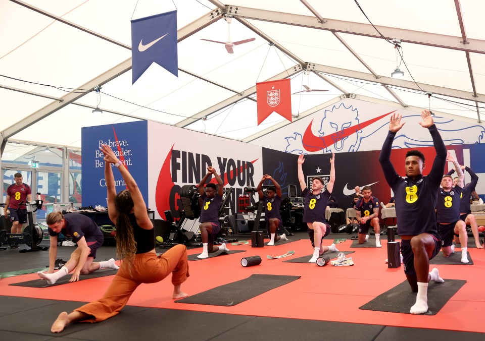 England stars are hoping for a longer stretch at the Euros — as they do some yoga at their five-star team hotel in Germany