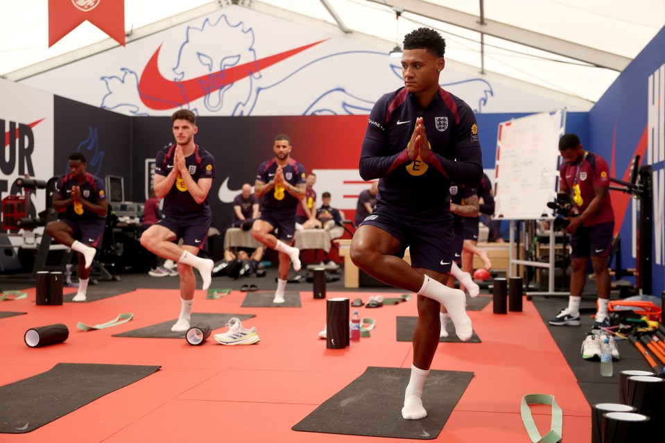 England stars took part in a yoga session following the draw to Denmark