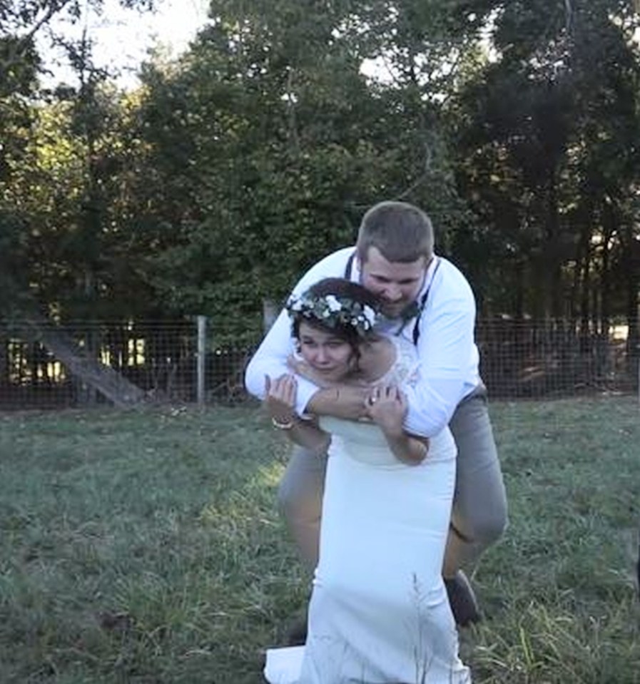 The couple’s wedding took a turn for the worse after the bride tried to give her husband a piggyback