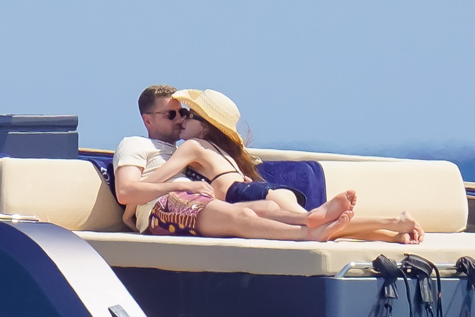 The pair enjoyed a kiss on-board the lavish vessel