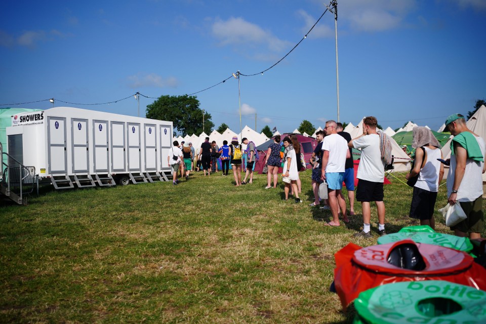 Festivalgoers lining up at Glastonbury on Monday ahead of it kicking off Wednesday